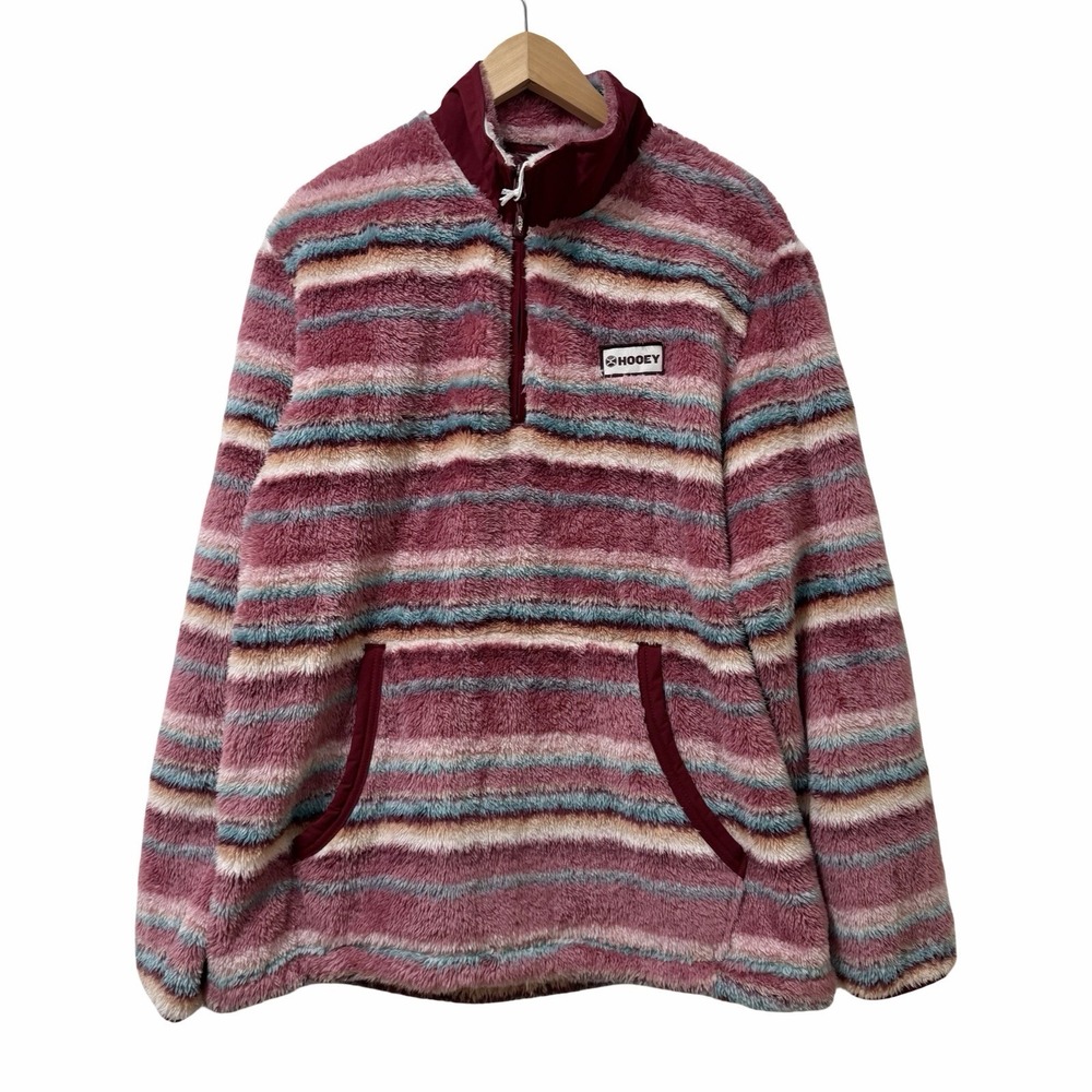 Boot Barn Womens Hooey Stripe 1/4 Zip Fleece Sweatshirt Size L Pink Outdoors NWT